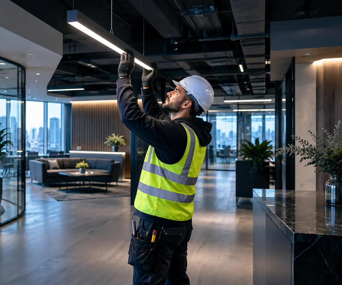 Electrician working in a commercial environment
