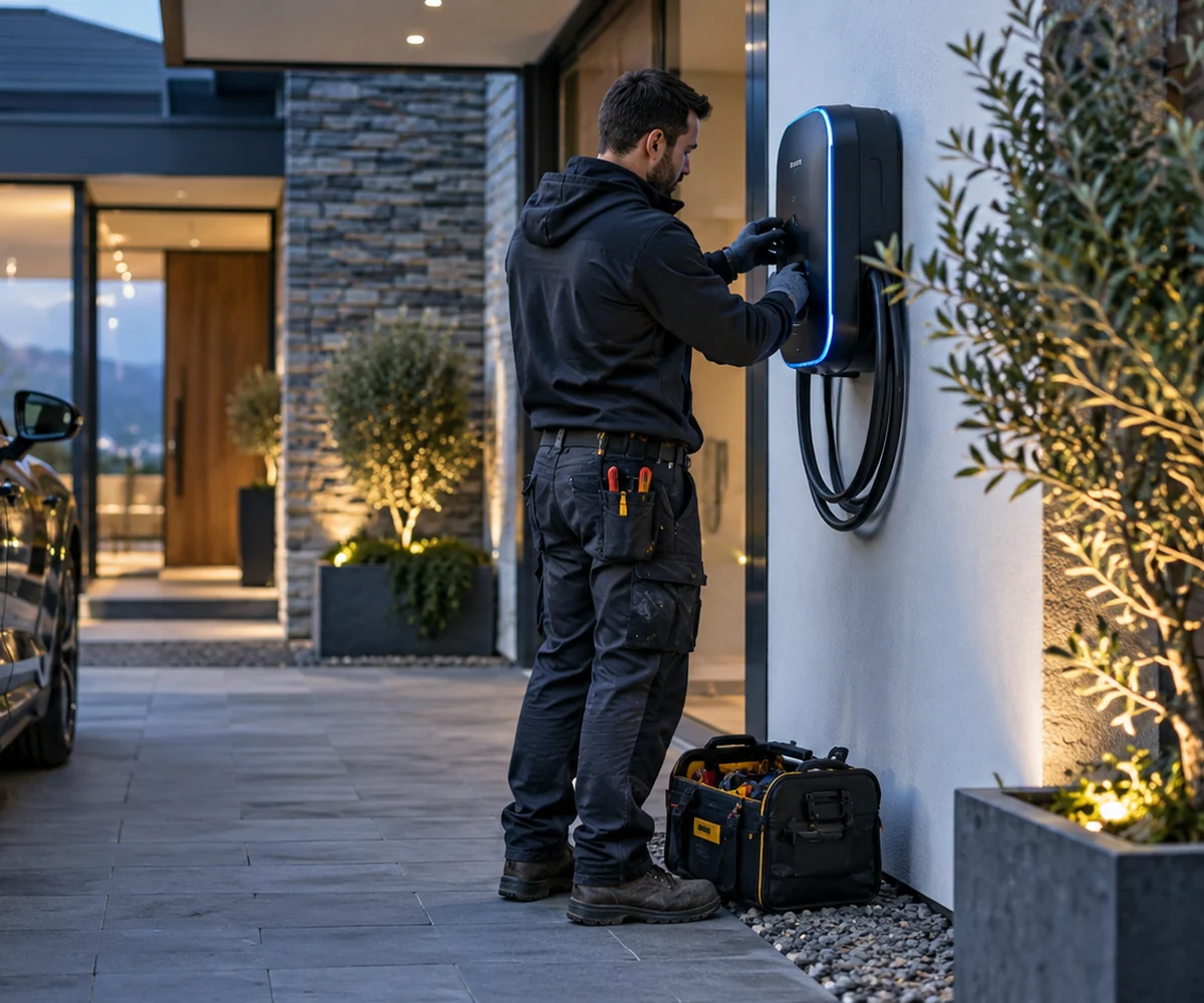 EV charging installation beside a modern property