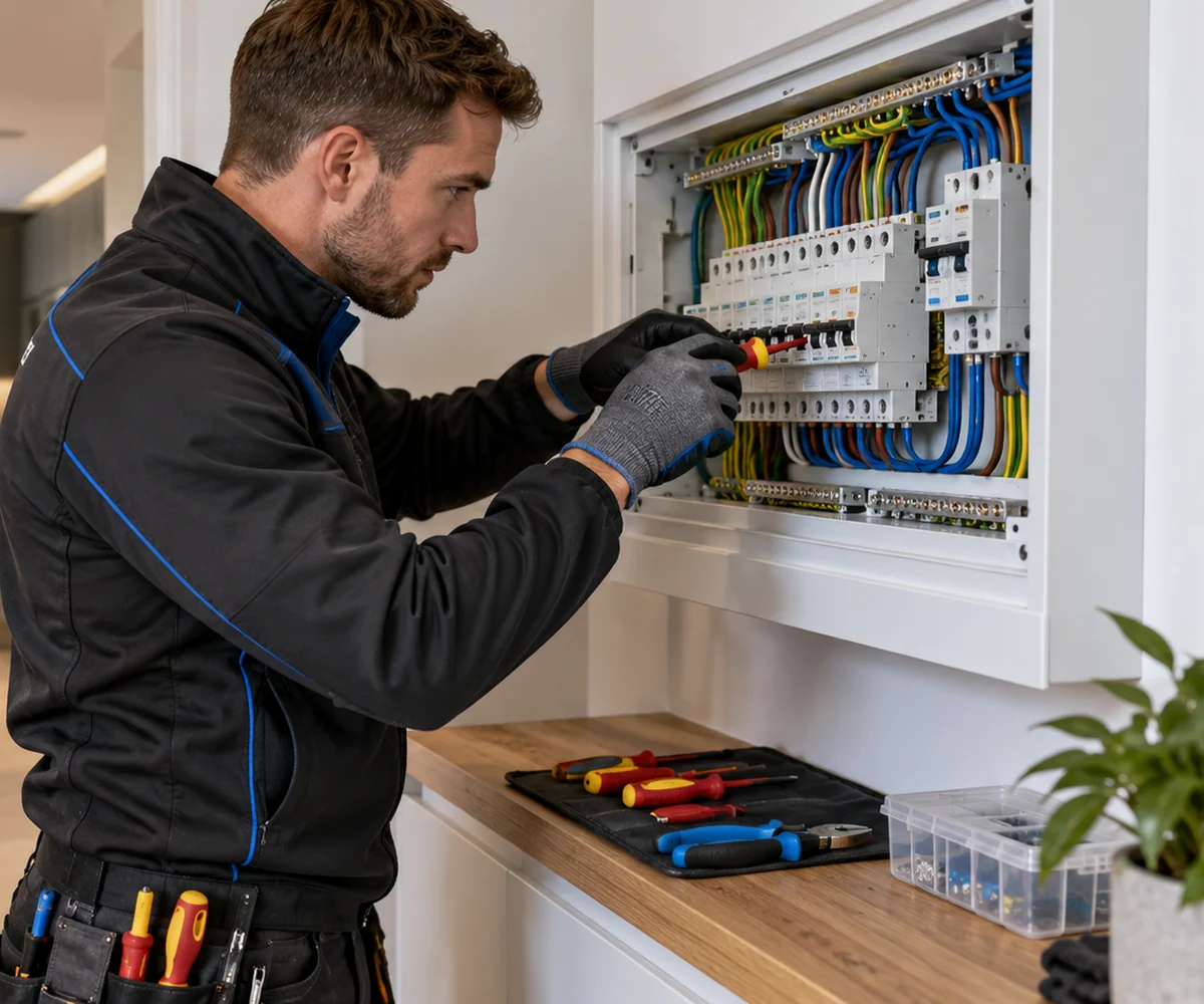 Electrician diagnosing an electrical issue